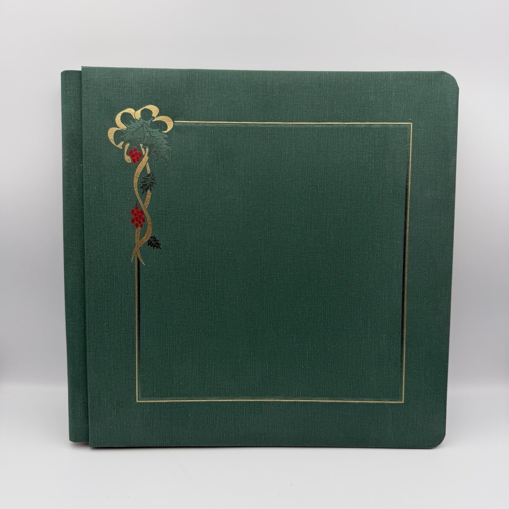 Vtg CREATIVE MEMORIES Christmas Scrapbook Album Green Holly Gold‎ Trim 15 Pages